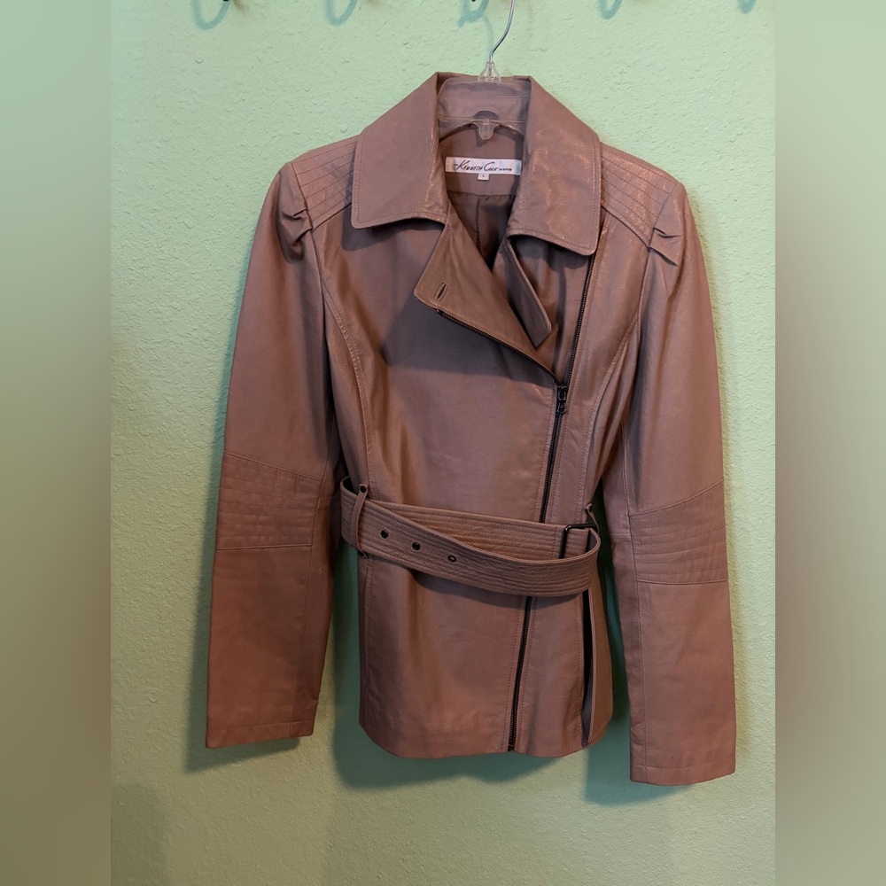 Tan Leather Jacket with Belt